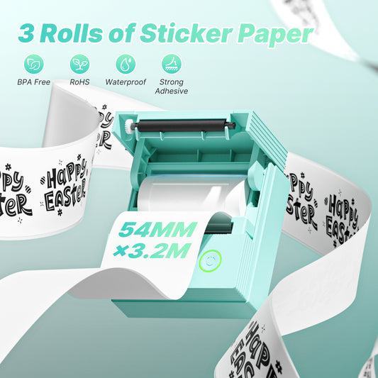 TYPONOS PM290 Mini Sticker Printer Portable Bluetooth Sticker Maker Machine with 3 Rolls Paper, Green