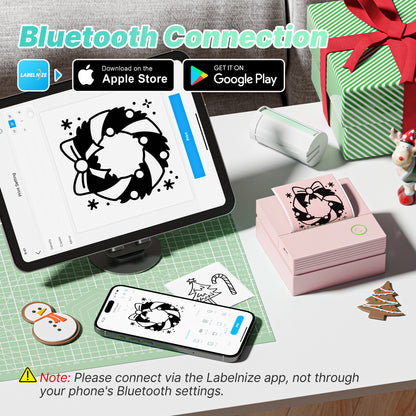 TYPONOS PM290 Mini Sticker Printer Portable Bluetooth Sticker Maker Machine with 3 Rolls Paper, Pink