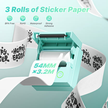 Genuine Self-Adhesive Thermal Printer Stickers, 54mmx3.2m Sticker Paper, Compatible with PM290 Mini Sticker Printer, 3 Rolls, Transparent