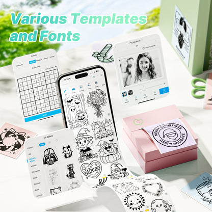 TYPONOS PM290 Mini Sticker Printer Portable Bluetooth Sticker Maker Machine with 3 Rolls Paper, Pink