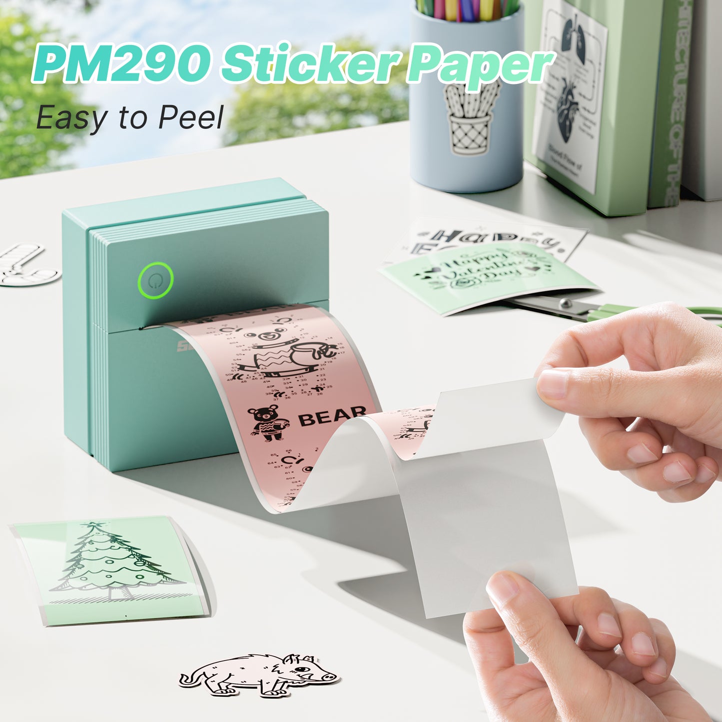 Genuine Self-Adhesive Thermal Printer Stickers, 54mmx3.2m Sticker Paper, Compatible with PM290 Mini Sticker Printer, 3 Rolls, White/Pink/Green