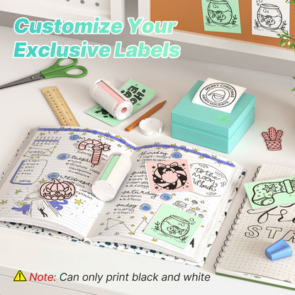 Genuine Self-Adhesive Thermal Printer Stickers, 54mmx3.2m Sticker Paper, Compatible with PM290 Mini Sticker Printer, 3 Rolls, White/Pink/Green