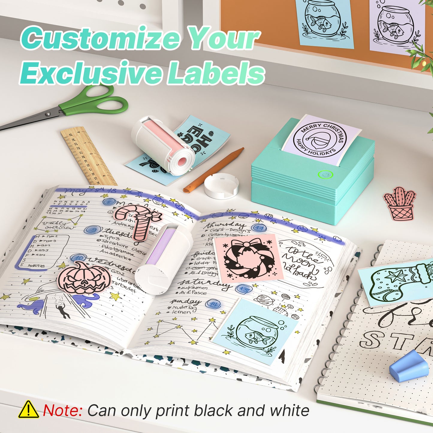 Genuine Self-Adhesive Thermal Printer Stickers, 54mmx3.2m Sticker Paper, Compatible with PM290 Mini Sticker Printer, Photos, 3 Rolls, Blue/Pink/Purple