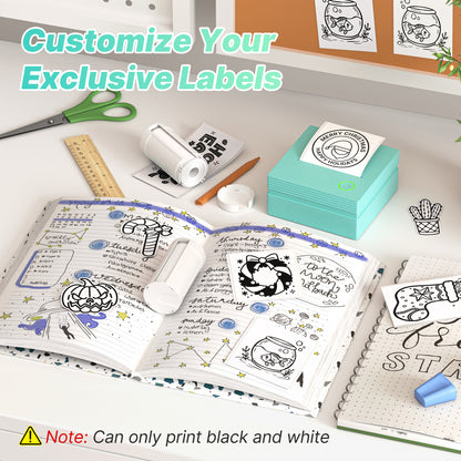 TYPONOS PM290 Mini Sticker Printer Portable Bluetooth Sticker Maker Machine with 3 Rolls Paper, Green