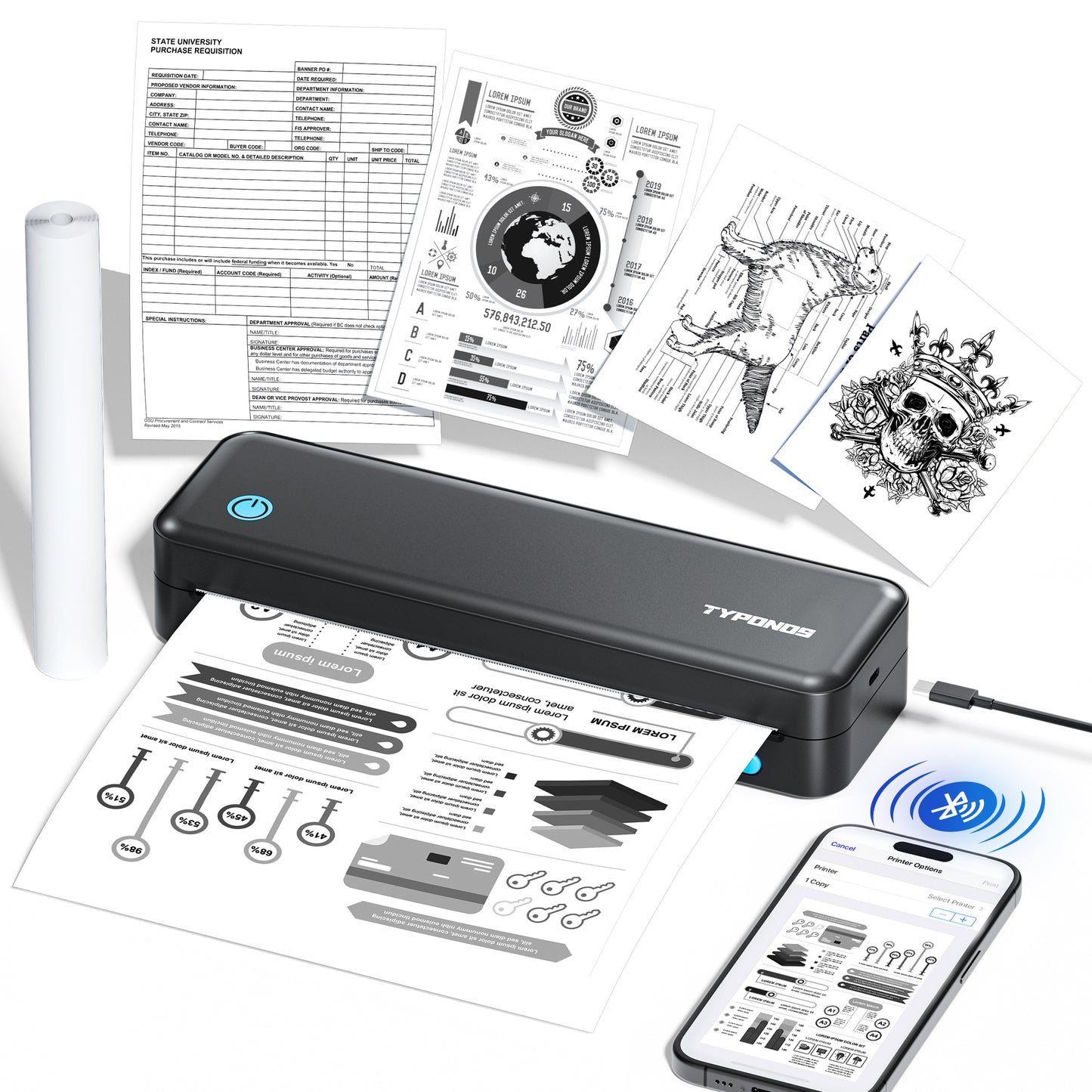 Portable Printers, D820 Wireless Bluetooth, Thermal Printers for Home Use Suitable for Phone & PC (Black,1pack)