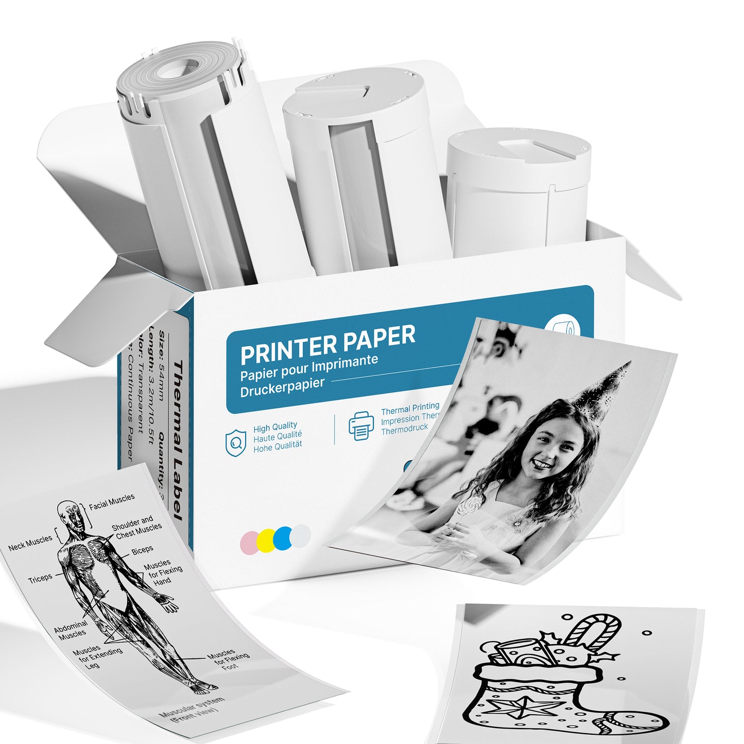 Genuine Self-Adhesive Thermal Printer Stickers, 54mmx3.2m Sticker Paper, Compatible with PM290 Mini Sticker Printer, 3 Rolls, Transparent