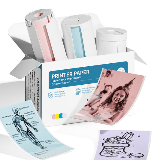 Genuine Self-Adhesive Thermal Printer Stickers, 54mmx3.2m Sticker Paper, Compatible with PM290 Mini Sticker Printer, Photos, 3 Rolls, Blue/Pink/Purple