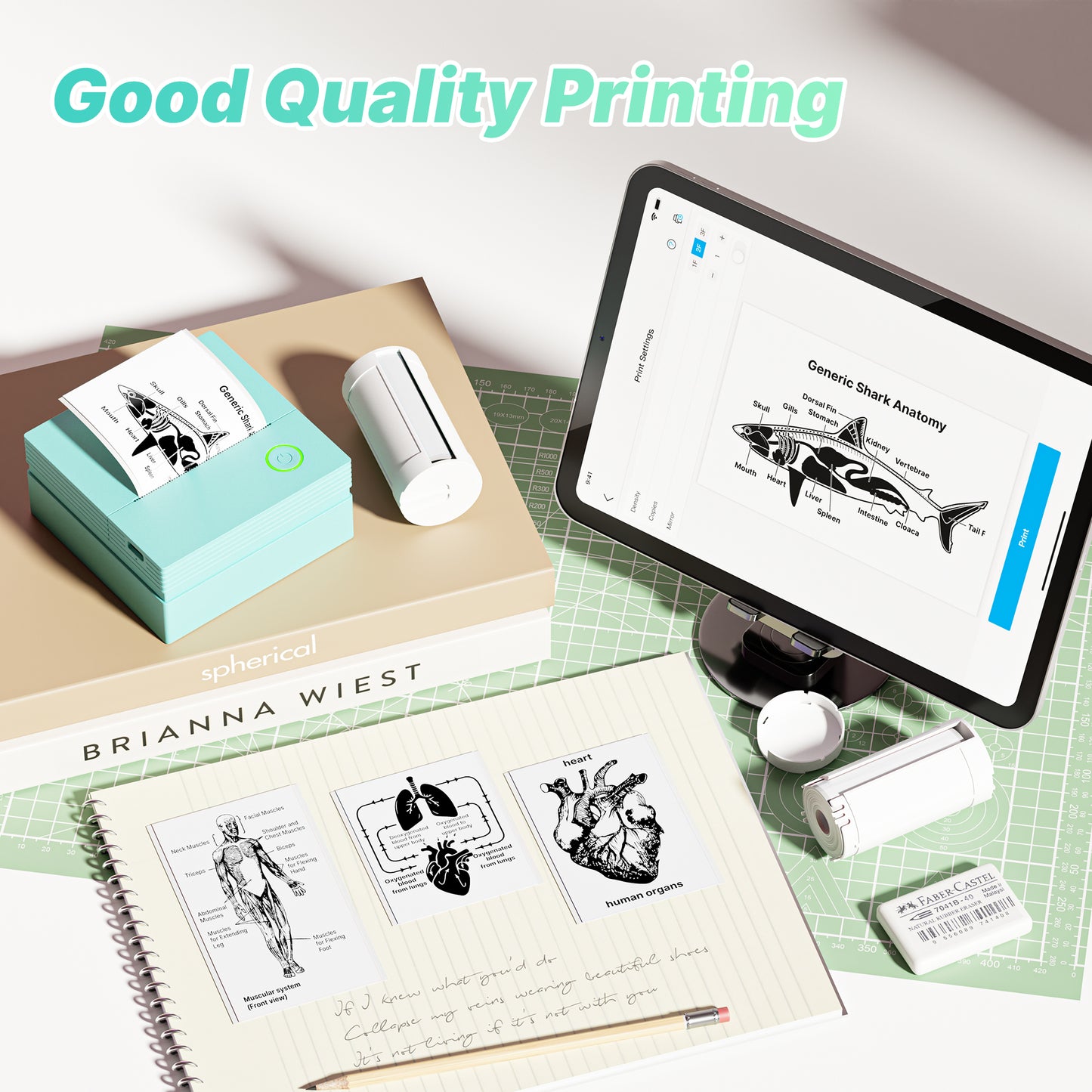 TYPONOS PM290 Mini Sticker Printer Portable Bluetooth Sticker Maker Machine with 3 Rolls Paper, Green