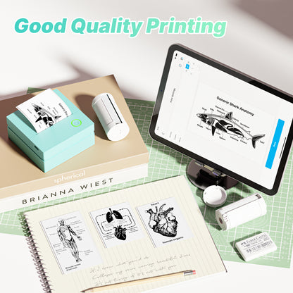 TYPONOS PM290 Mini Sticker Printer Portable Bluetooth Sticker Maker Machine with 3 Rolls Paper, Green