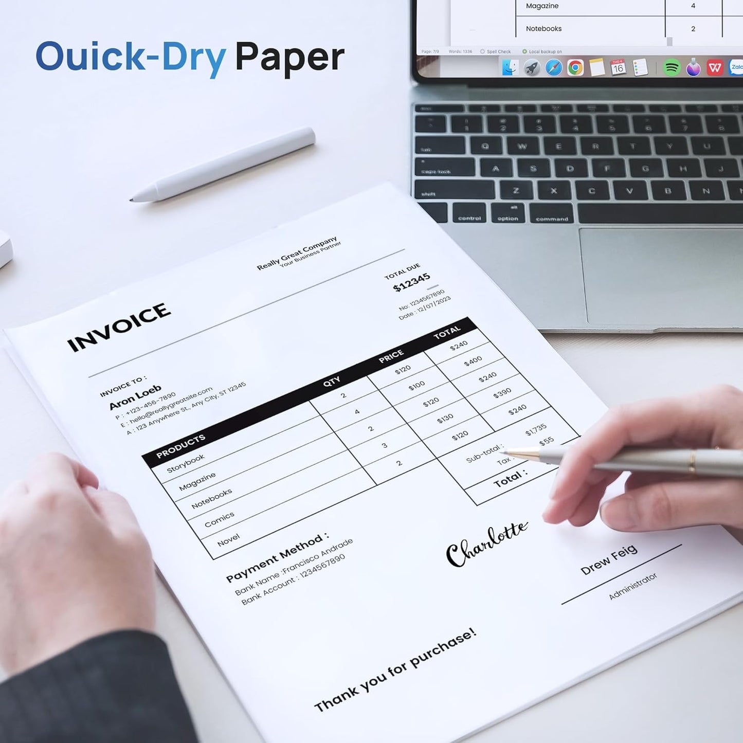 D820 Thermal Printer Paper 8.5 x 11 Inch, Continuous Folding Thermal Paper, US Letter Size printing paper Compatible with D820 Portable Printer, 100 Sheets