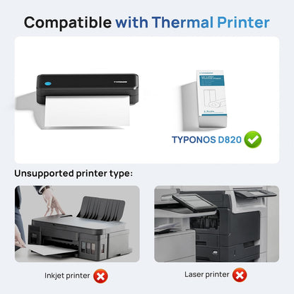 D820 Thermal Printer Paper 8.5 x 11 Inch, Continuous Thermal Paper Roll,  Compatible with D820 Portable Printer, 2 Rolls