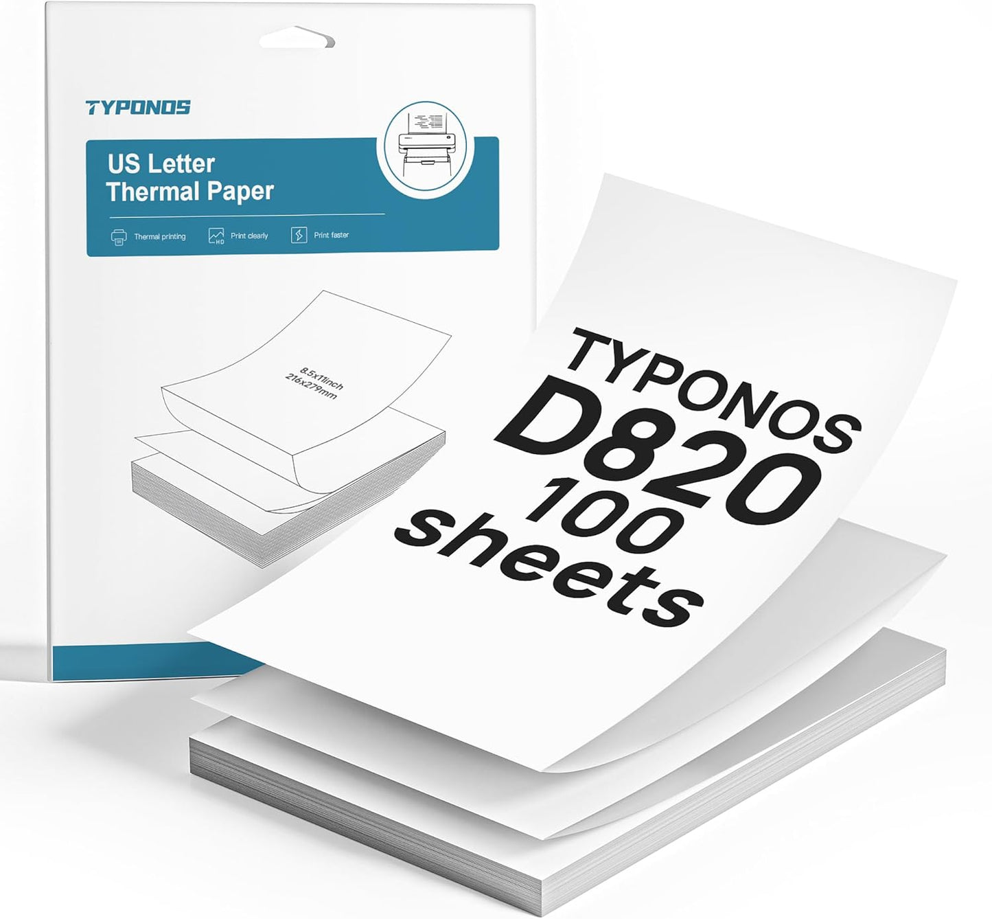 D820 Thermal Printer Paper 8.5 x 11 Inch, Continuous Folding Thermal Paper, Compatible with D820 Portable Printer, 100 Sheets