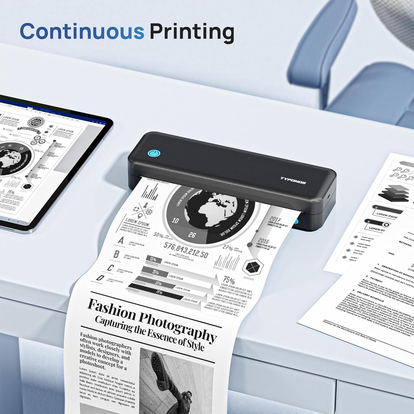 D820 Thermal Printer Paper 8.5 x 11 Inch, Continuous Thermal Paper Roll Compatible with D820 Portable Printer, 4 Rolls