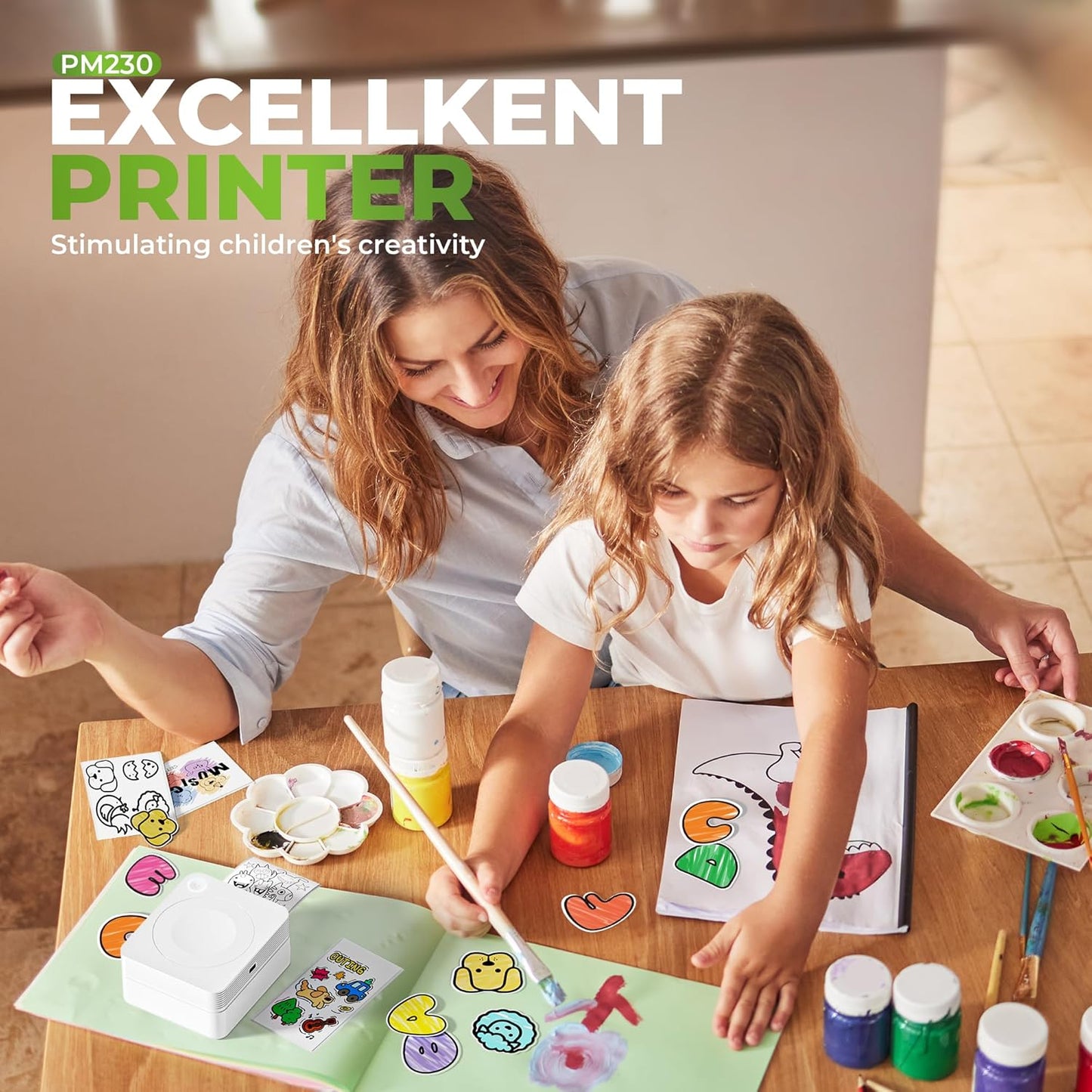 PM230 Mini Printer, Bluetooth Sticker Printer with 3 Rolls Paper, Portable Print Pod for DIY for， White