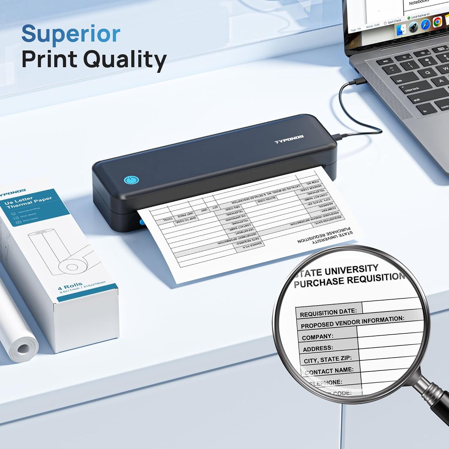 D820 Thermal Printer Paper 8.5 x 11 Inch, Continuous Thermal Paper Roll Compatible with D820 Portable Printer, 4 Rolls