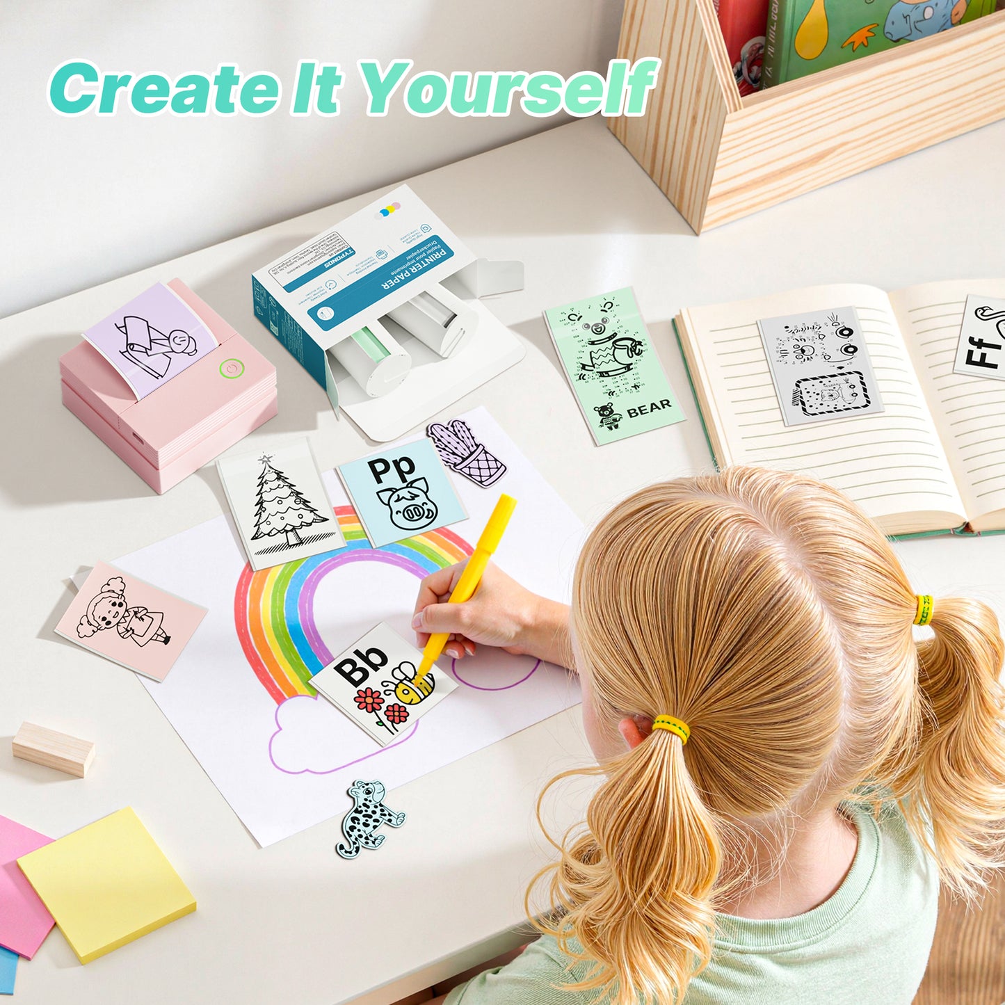 TYPONOS PM290 Mini Sticker Printer Portable Bluetooth Sticker Maker Machine with 3 Rolls Paper, Pink