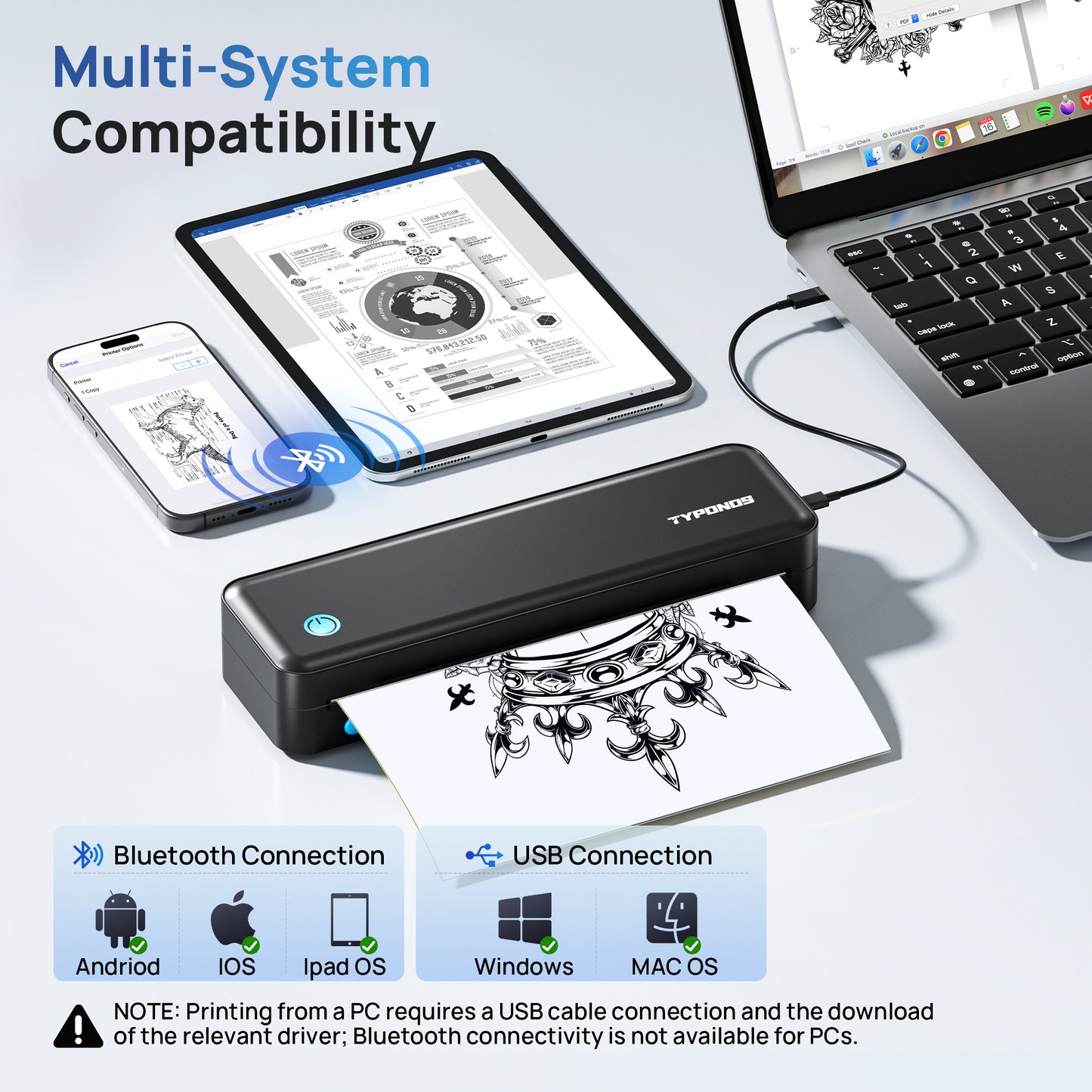 Portable Printers, D820 Wireless Bluetooth, Thermal Printers for Home Use Suitable for Phone & PC (Black,1pack)